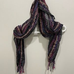 Black scarf with multicolored weaving